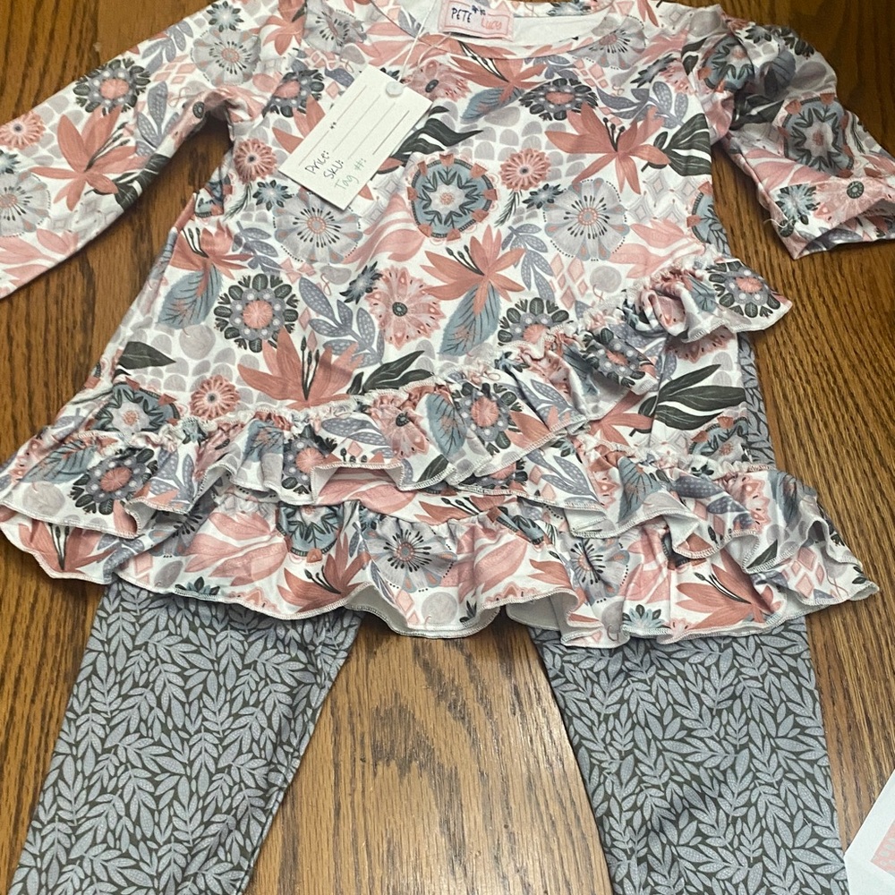 Floral Kids Matching Set - Pink and Gray